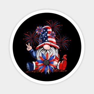 4th Of July American Flag Patriotic Gnome with sunflower Magnet